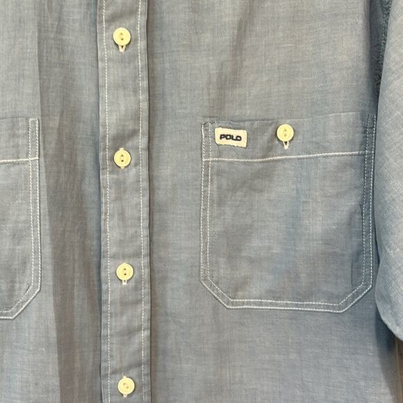 POLO Sport Ralph Lauren Chambray Short Sleeve Button Down Shirt Mens Medium - Picture 2 of 6